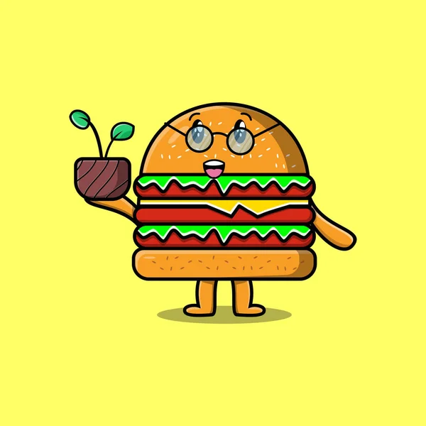 Tatlı Çizgi Film Çizimi Burger Bitkisini Düz Bir Çömlek Modern — Stok Vektör