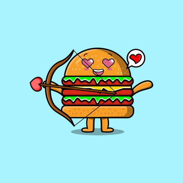 Bonito Personagem Mascote Dos Desenhos Animados Romântico Cupido Burger Com — Vetor de Stock