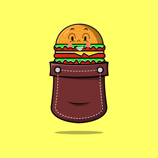 Симпатичный Мультяшный Бургер Выходящий Кармана Выглядит Таким Счастливым — стоковый вектор