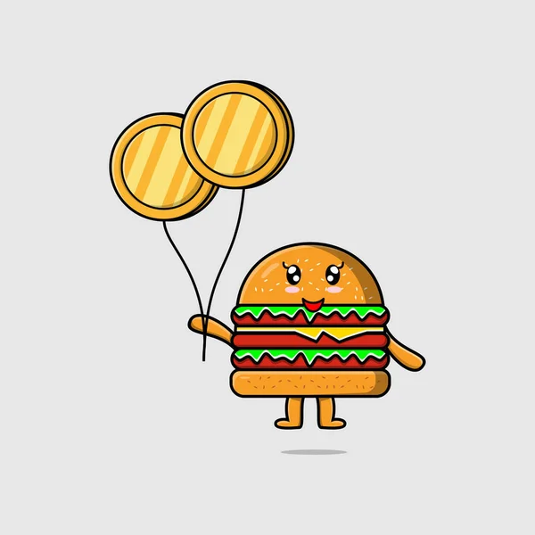 Милый Мультипликационный Бизнесмен Бургер Плавающий Векторной Иллюстрацией Золотых Монет — стоковый вектор