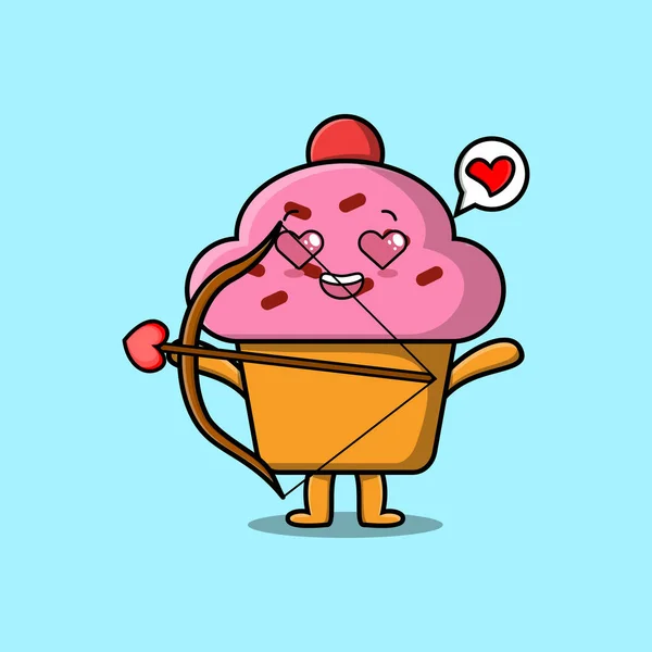 Roztomilý Karikatura Maskot Charakter Romantický Amor Cupid Cupcake Láskou Šipka — Stockový vektor