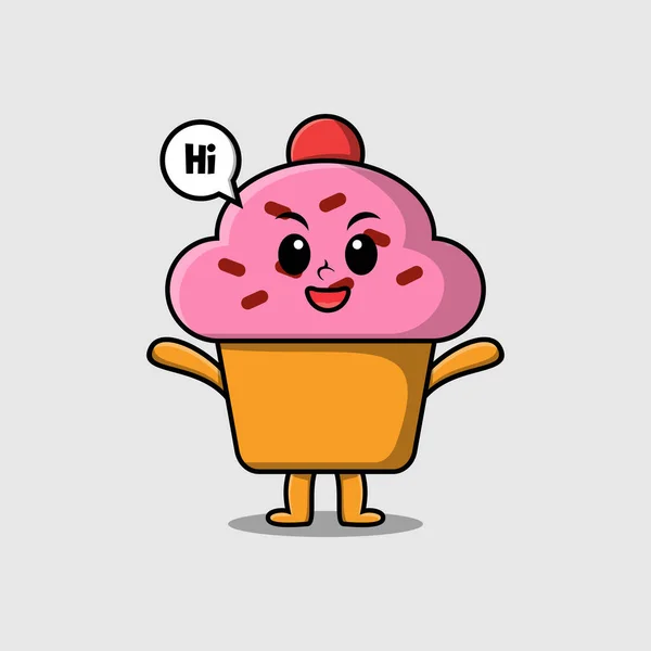 Desenhos Animados Bonitos Cupcake Personagem Com Expressão Feliz Ilustração Design —  Vetores de Stock