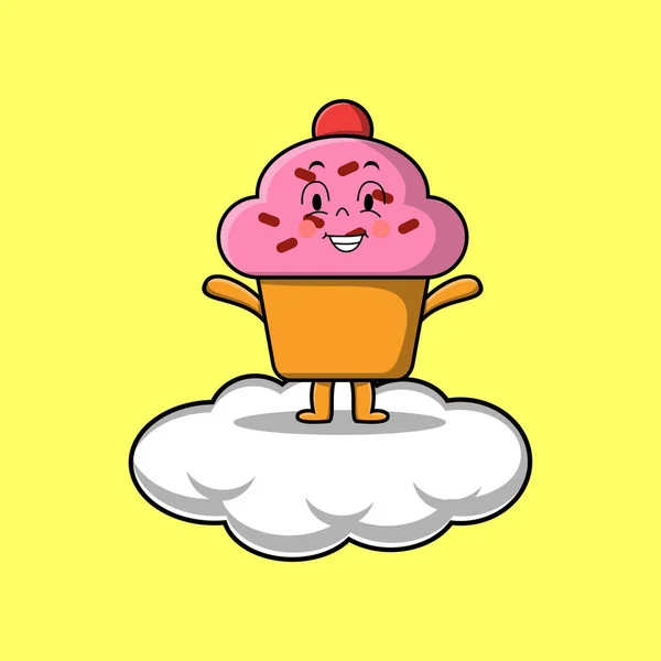 Nette Cartoon Cupcake Figur Steht Wolke Vektor Illustration — Stockvektor
