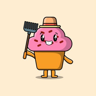 Tatlı çizgi film Tarım işçisi Cupcake yaba vektör imajı ile sevimli modern tarz tasarımı