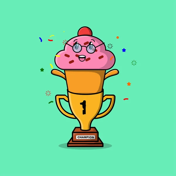 Cute Cartoon Cupcake Character Trophy Concept Flat Cartoon Style Modern — Stock Vector