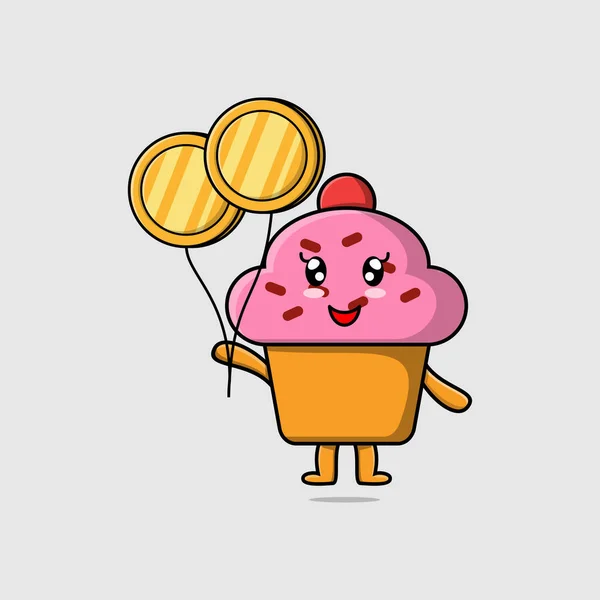 Χαριτωμένο Καρτούν Επιχειρηματίας Cupcake Επιπλέουν Χρυσό Νόμισμα Μπαλόνι Εικονογράφηση Φορέα — Διανυσματικό Αρχείο