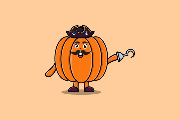 Cute Pirat Kreskówki Pumpkin Hakiem Strony Nowoczesnym Stylu — Wektor stockowy