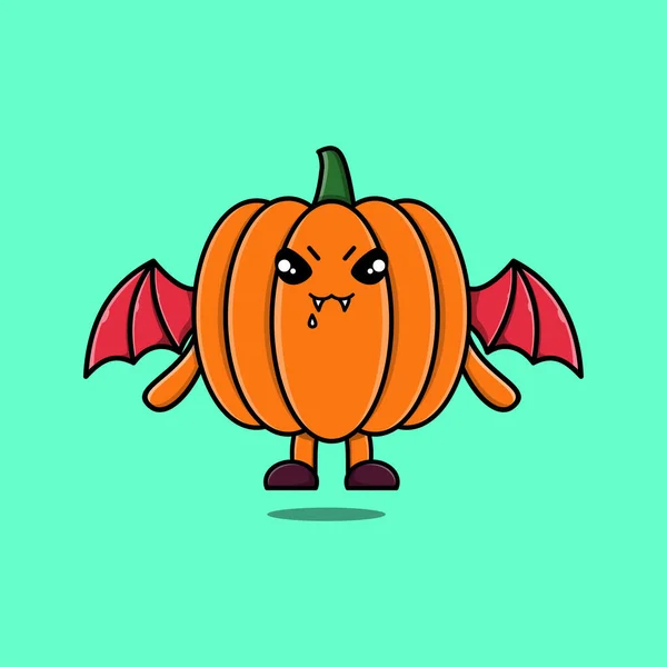 Cute Maskotka Kreskówki Pumpkin Charakter Jako Dracula Skrzydłami Uroczym Stylu — Wektor stockowy