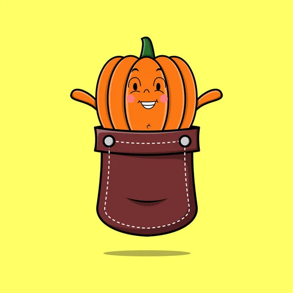 Cute Cartoon Pumpkin Character Coming Out Pocket Look Happy — Stock Vector