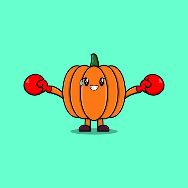 Cute Pumpkin Mascot Cartoon Playing Sport Boxing Gloves Cute Stylish — Stock Vector