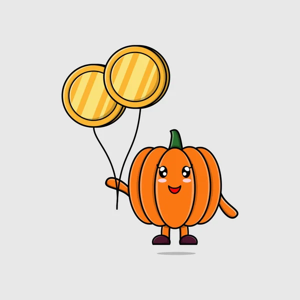 Cute Cartoon Pumpkin Businessman Pływające Złotą Monetą Balon Wektor Ilustracji — Wektor stockowy