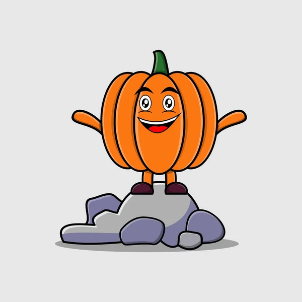 Cute Cartoon Pumpkin Postać Stojąca Stylu Kreskówki Wektor Kamienia — Wektor stockowy
