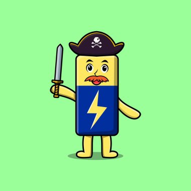 Şirin bir maskot karakteri. Şapkalı ve kılıç tutan bir korsan. Modern tasarım.