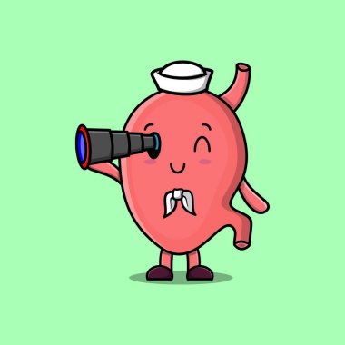 Şapkalı ve dürbünlü şirin, modern stil tasarımlı şirin bir karikatür.