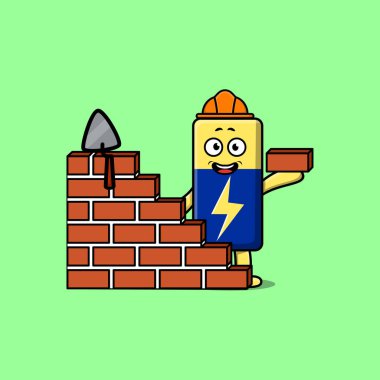 Düz modern stil tasarımında mason karakter rolünde sevimli bir Battery çizgi filmi.