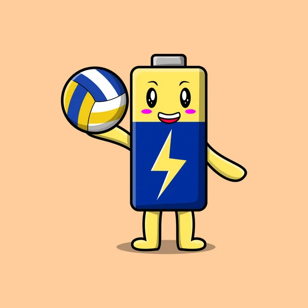 Lindo Personaje Batería Dibujos Animados Jugando Voleibol Ilustración Estilo Dibujos — Archivo Imágenes Vectoriales