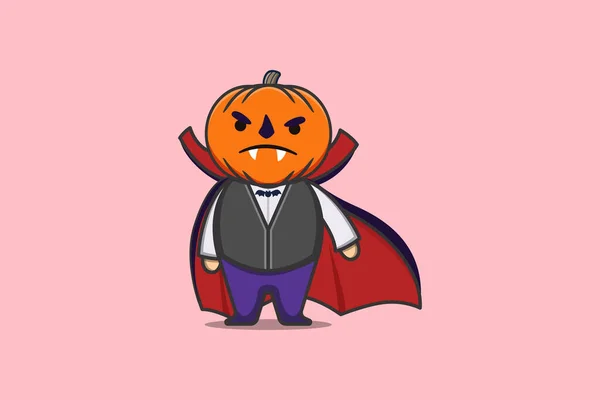 Mignon Personnage Dessin Animé Mascotte Vampire Effrayant Citrouille Halloween Illustration — Image vectorielle