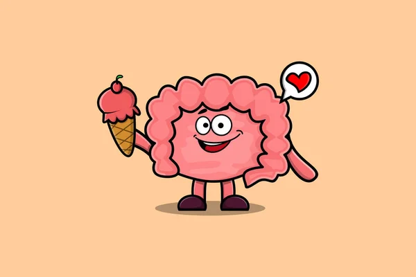 Χαριτωμένο Cartoon Intestine Χαρακτήρα Κρατώντας Παγωτό Χωνάκι Στη Σύγχρονη Χαριτωμένο — Διανυσματικό Αρχείο