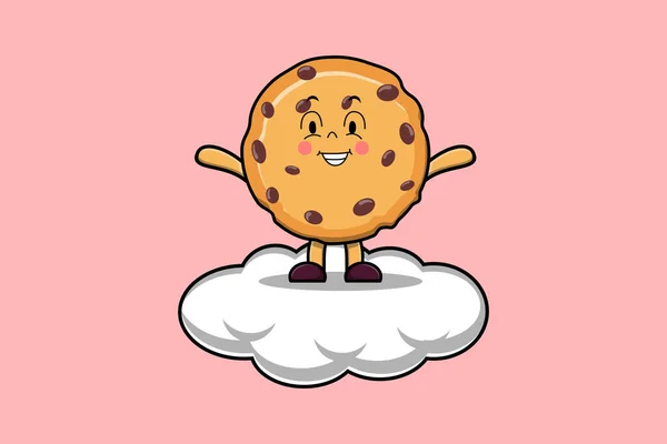 Schattige Cartoon Biscuits Karakter Staan Cloud Vector Illustratie — Stockvector