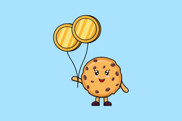 Симпатичный Карикатурист Biscuits Бизнесмена Плавающего Золотой Монетой Воздушный Шар Карикатурная — стоковый вектор