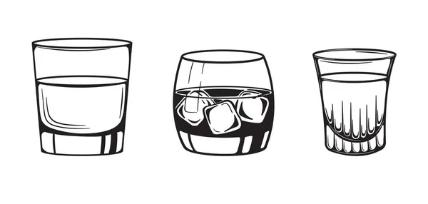 Скляні Коктейлі Ескіз Алкогольної Руки Намальовані Гравіювання Векторні Ілюстрації Стокова Ілюстрація