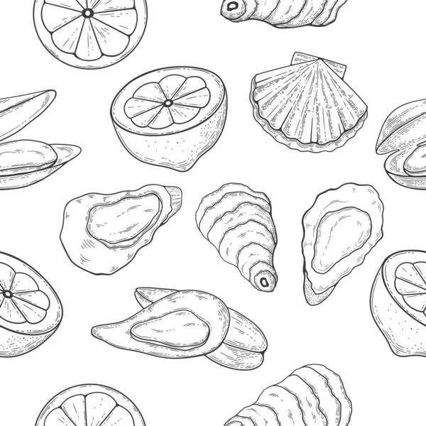 Морська Їжа Чорний Безшовний Візерунок — стоковий вектор