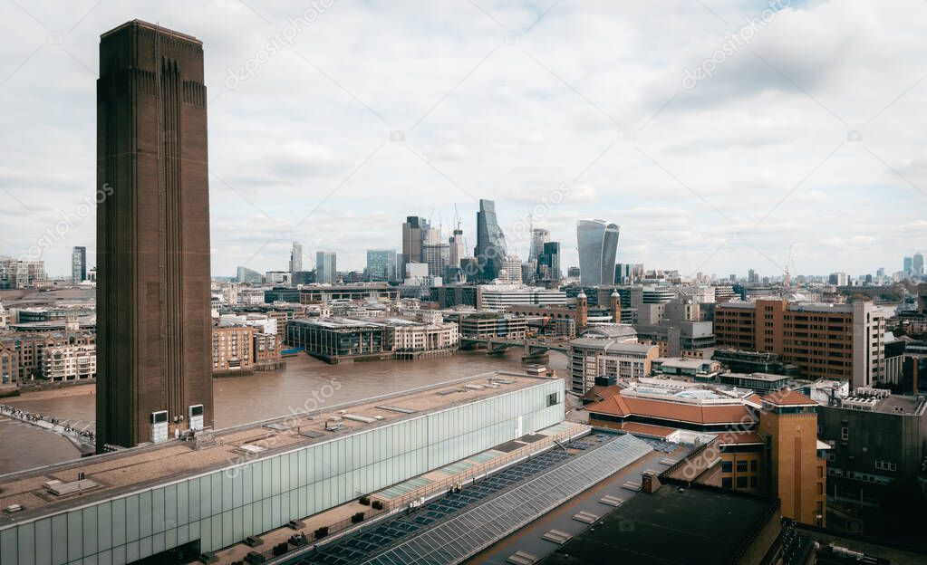 Panoramic View of London City Skyline from Gallery Rooftop, UK