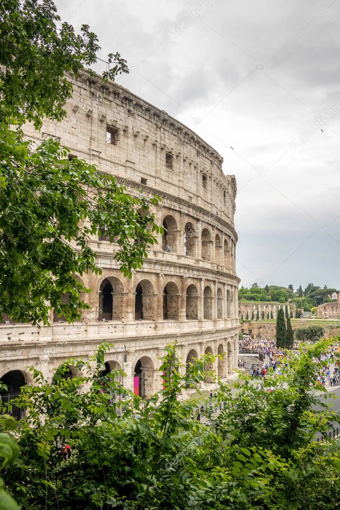Roman Colosseum at Day under cloudy skies in City of Rome, Italy 02