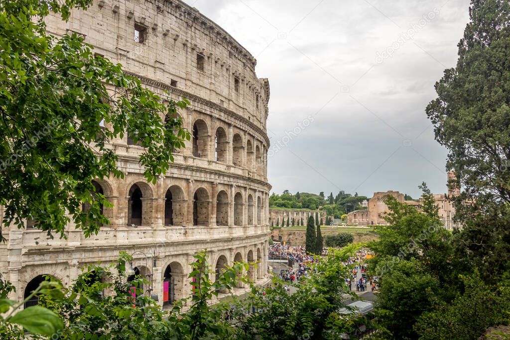 Roman Colosseum at Day under cloudy skies in City of Rome, Italy 01