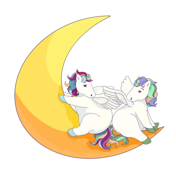 Pegasus Bonito Lua Vector Pegasus Lua Crescente Pegasus Isolado Estilo — Vetor de Stock