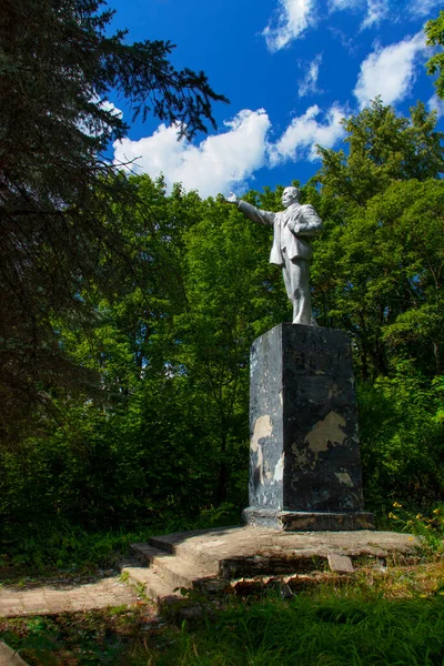 Abandoned Full Length Statue Lenin Outstretched Hand Side View Thicket — Stock Photo, Image