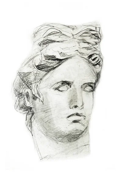 Sketch Sculpture Head Apollo Belvedere Apollo Isometric Projection Academic Pencil — Stock Photo, Image