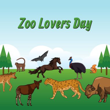 Hayvanat bahçesi aşıkları günü vektör grafiği hayvanat bahçesi aşıkları günü kutlamaları için iyidir. düz dizayn. İlan tasarımı. Düz illüstrasyon.