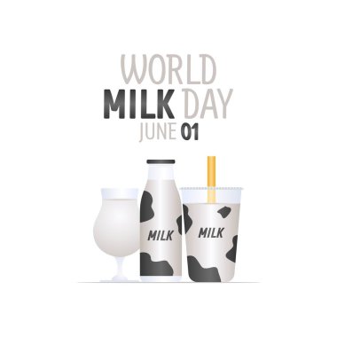 Süt gününün vektör grafiği dünya süt günü kutlaması için iyidir. düz dizayn. İlan tasarımı. Düz illüstrasyon.