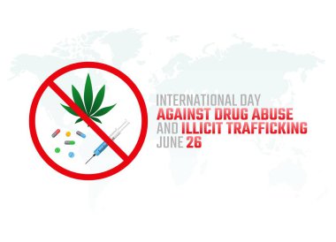 Uluslararası Uyuşturucu Bağımlılığı ve Yasadışı Kaçakçılık kutlamalarına karşı Uluslararası Gün 'ün vektör grafiği. düz dizayn. İlan tasarımı. Düz illüstrasyon.