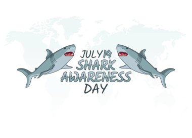 Köpekbalığı farkındalığı gününün vektör grafiği köpekbalığı farkındalığı günü kutlamaları için iyidir. düz dizayn. İlan tasarımı. Düz illüstrasyon.
