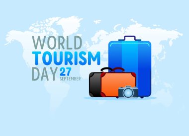 Dünya turizm gününün vektör grafiği dünya turizm günü kutlaması için iyi. düz dizayn. İlan tasarımı. Düz illüstrasyon.