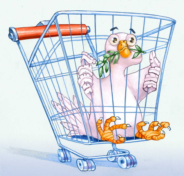 Dove Imprisoned Shopping Cart Metaphor Wars Caused Selfish Unconscious Consumption Royalty Free Stock Images