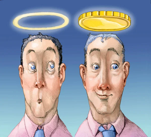 Two Men Seen Front One Has Halo Other Has Large — Foto Stock