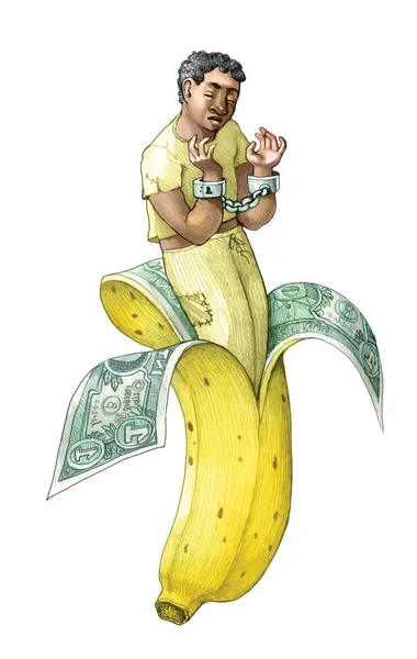 Peeled Banana Black Slave Allegory Exploitation Intensive Cultivation Political Illiustration —  Fotos de Stock