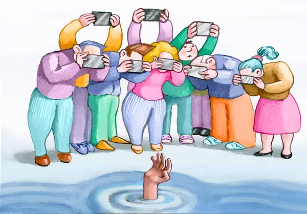 While You See Hand Person Who Drowning Group People Instead — 스톡 사진