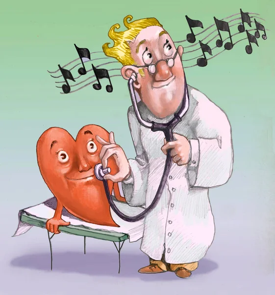 cardiologist auscultates a heart and hears music concept of healthcare professional at work with passion