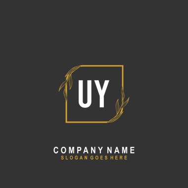 İlk harf UY imza, güzellik monogramı ve zarif logo tasarımı, ilk imzalı el yazısı logosu, düğün, moda, çiçek ve botanik ve yaratıcı şablon.