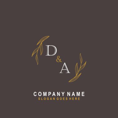İlk DA güzellik monogramı ve zarif logo tasarımı, ilk imzadan oluşan el yazısı logosu, düğün, moda, çiçek ve botanik logo tasarımı.