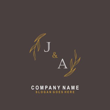 Başlangıçta JA güzellik monogramı ve zarif logo tasarımı, el yazısı logosu ilk imza, düğün, moda, çiçek ve botanik logo tasarımı.