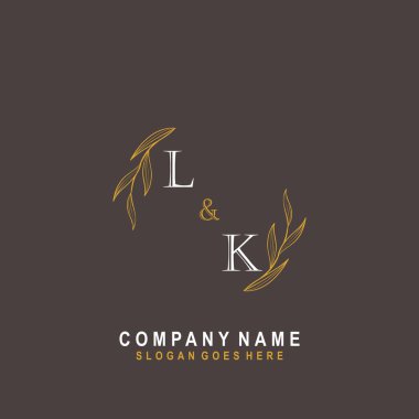 İlk LK güzellik monogramı ve zarif logo tasarımı, ilk imzadan oluşan el yazısı logosu, düğün, moda, çiçek ve botanik logo tasarımı.