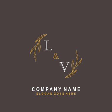 İlk LV güzellik monogramı ve zarif logo tasarımı, ilk imzadan oluşan el yazısı logosu, düğün, moda, çiçek ve botanik logo tasarımı.