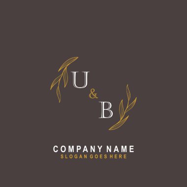 İlk UB güzellik monogramı ve zarif logo tasarımı, ilk imzadan oluşan el yazısı logosu, düğün, moda, çiçek ve botanik logo tasarımı.