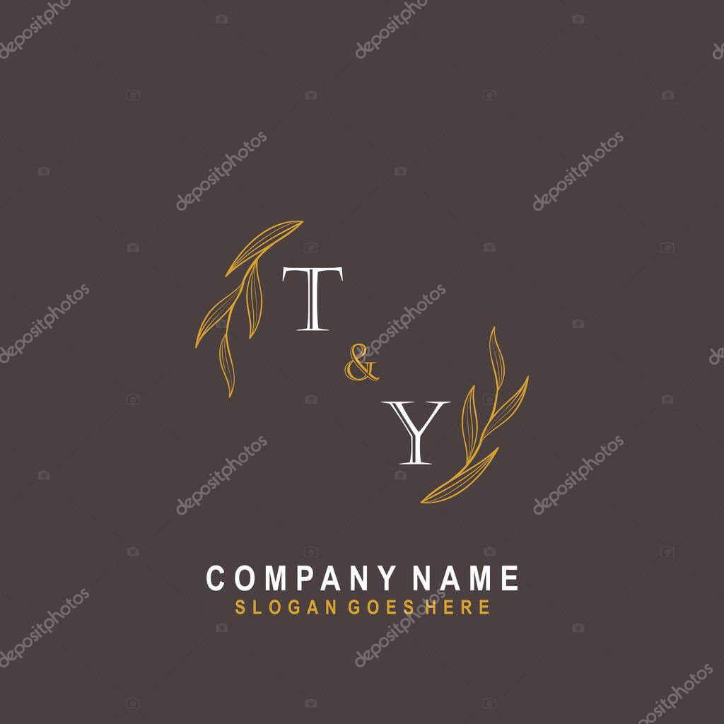 Initial TY beauty monogram and elegant logo design, handwriting logo of initial signature, wedding, fashion, floral and botanical logo concept design.