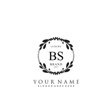 İlk BS güzellik monogramı ve zarif logo tasarımı, ilk imzadan oluşan el yazısı logosu, düğün, moda, çiçek ve yaratıcı şablona sahip botanik..
